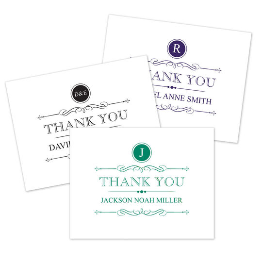 Vintage Thank You Folded Note Cards - Raised Ink